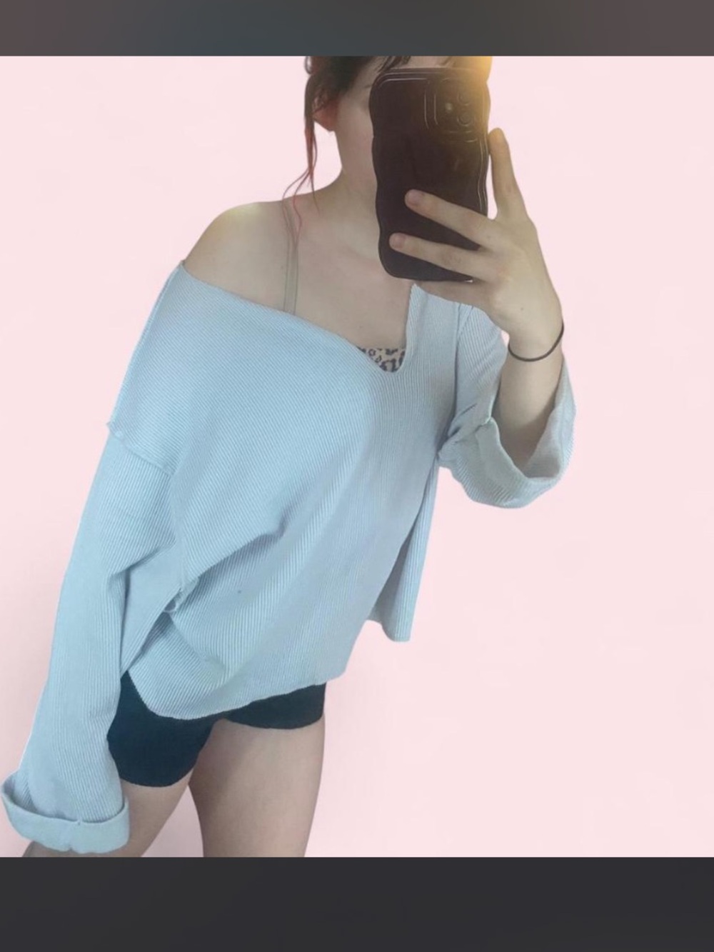 Grey Off-the-Shoulder Ribbed Sweater